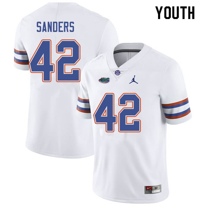 NCAA Florida Gators Umstead Sanders Youth #42 Jordan Brand White Stitched Authentic College Football Jersey SEW7564BU